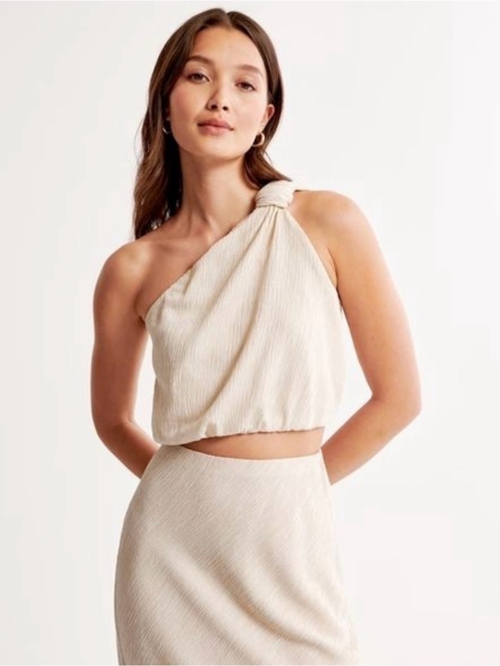 Abercrombie One-Shoulder Cream Crop Top